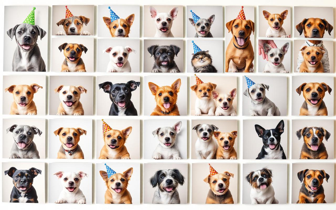 A collage of customer pets, plushies, portraits and birthday celebrations