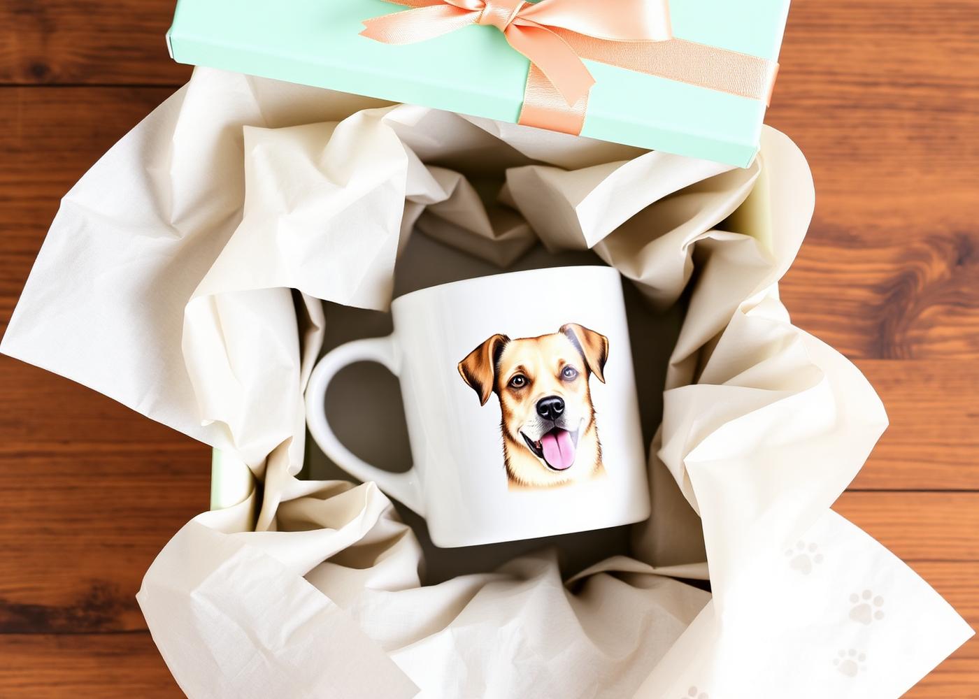 Beautiful gift-ready packaging for a custom pet mug