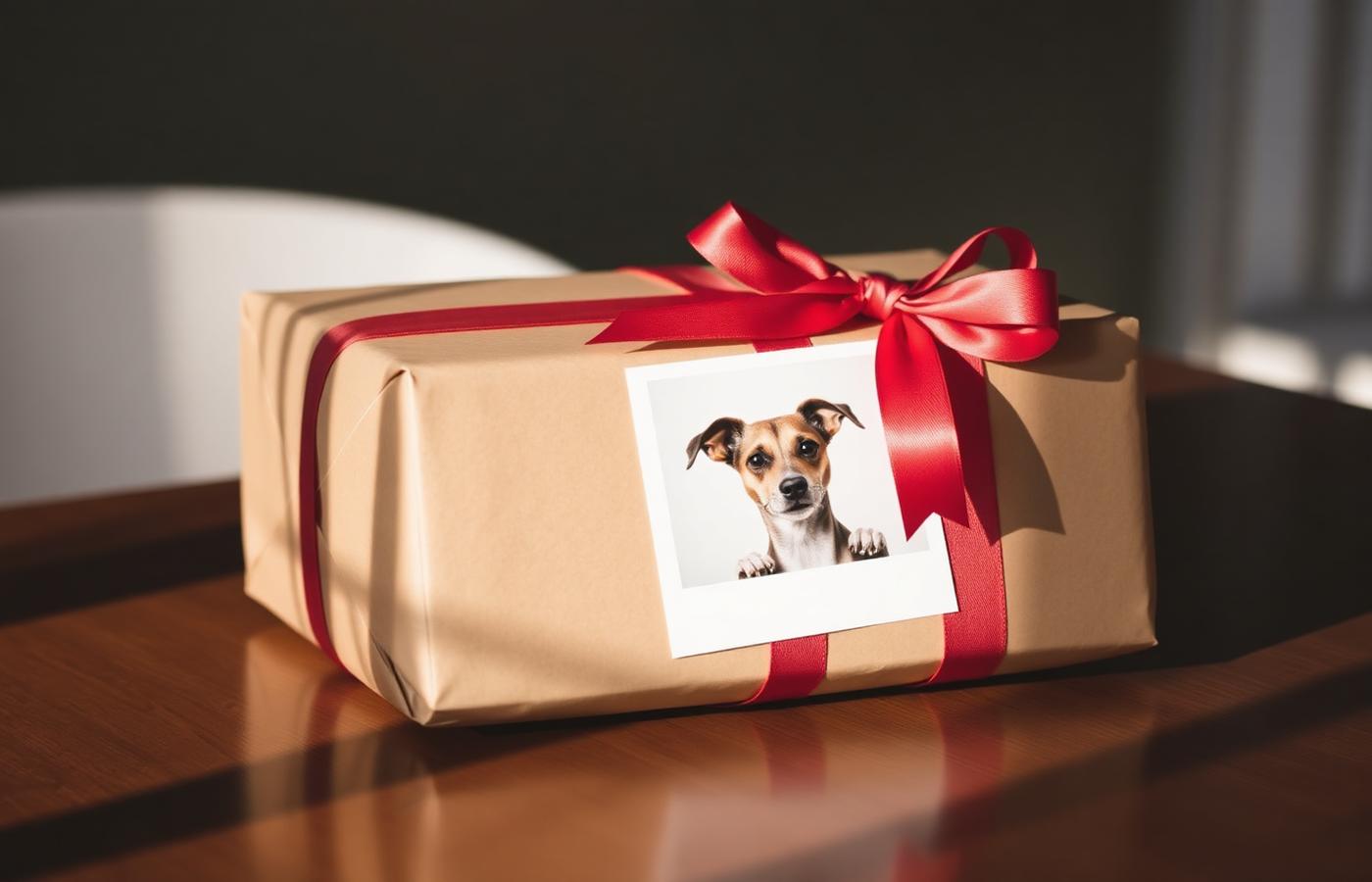 Premium gift packaging featuring a pet portrait print