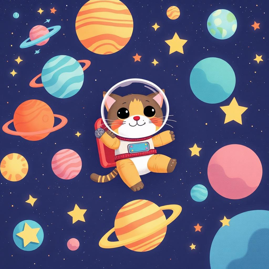 Space Explorer illustrated pet storybook scene